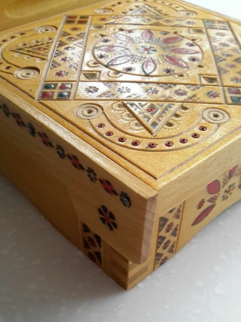 Vintage Handcrafted Wooden Jewelry Box by Hutzulschina Made in Kosiv